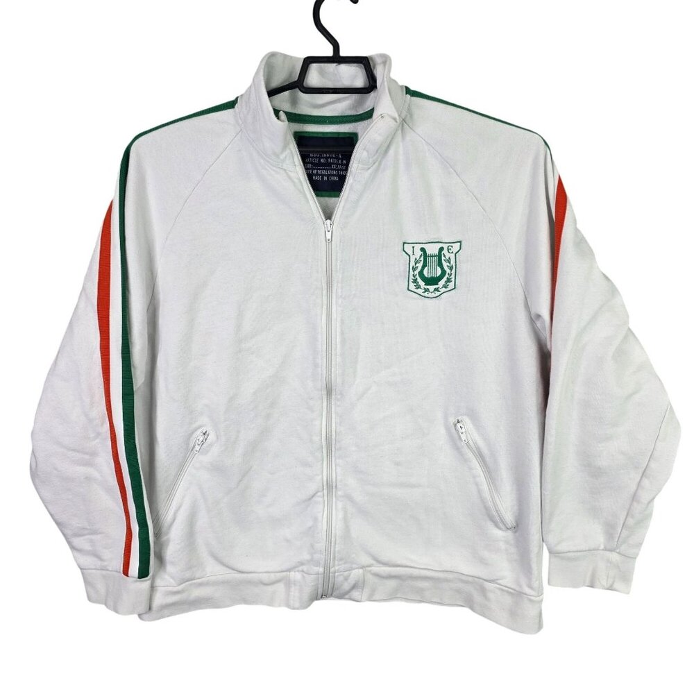 Mens Old Navy Surplus White Striped Sleeves Full Zip Jacket 100% Cotton Size XXL